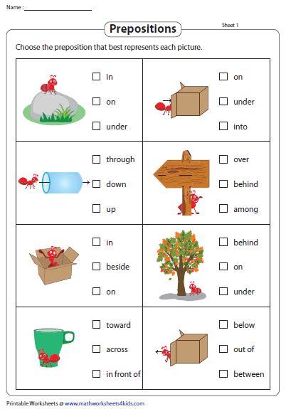 Prepositions of place image 1 Prepositions and Prepositional Phrases | Worksheets | Preposition worksheets, Learning english ...