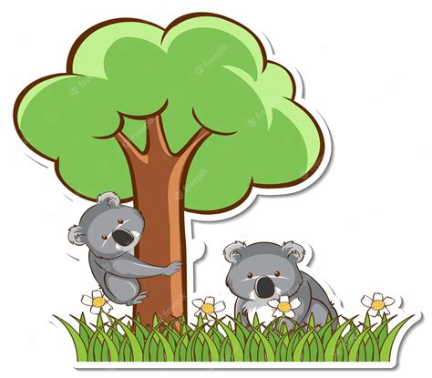Free Vector Koala Mom And Baby Standing In Grass Field Sticker