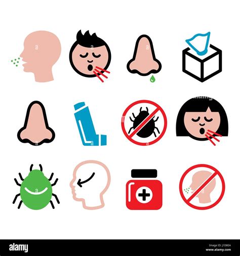 Cold Flu Icons Nasal Infection Allergy Nose Design Stock Vector