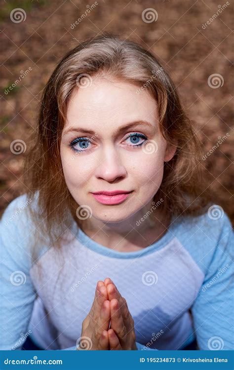 Portrait Of Cute Blonde Girl In Blue Dress Outdoors Nice Woman Posing