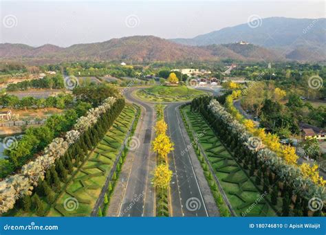 Aerial View Formal Garden In Royal Park Ratchaphruek At Chaingmai