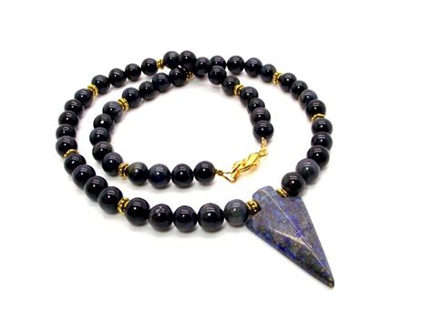 The Deep Mens Blue Tigers Eye And Jasper Necklace Mens Blue