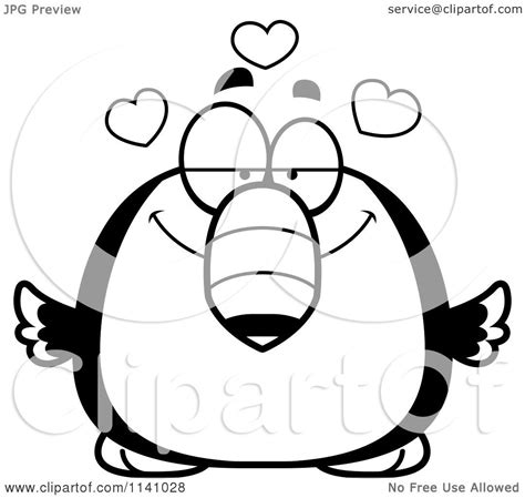 Cartoon Clipart Of A Black And White Toucan Bird In Love Vector