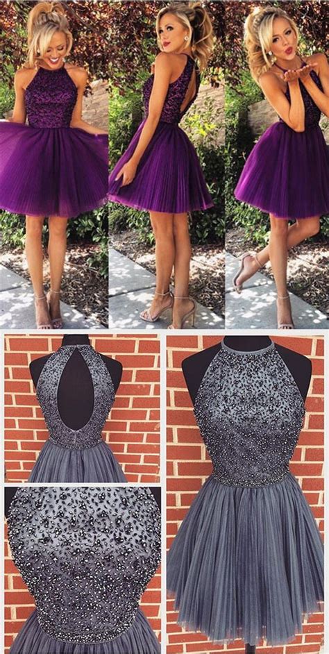 Short Cute Prom Dresssimple Design Tulle Purple Prom Dressshinny