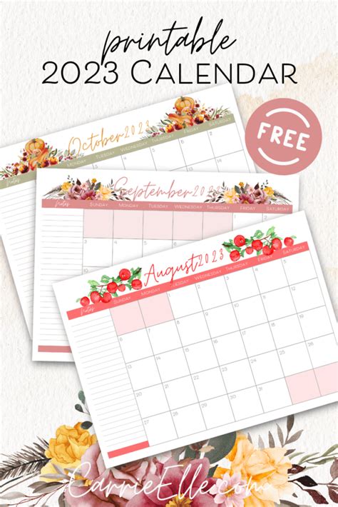 Free Printable 2023 Floral Calendar Carrie Elle