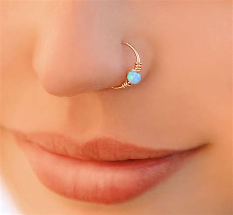 Opal Nose Ring Nose Piercing Gold Fire Opal Piercing Etsy