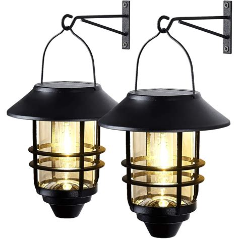 2 Pack Solar Lantern Wall Lights Fixtures Upgraded Solar Powered Porch