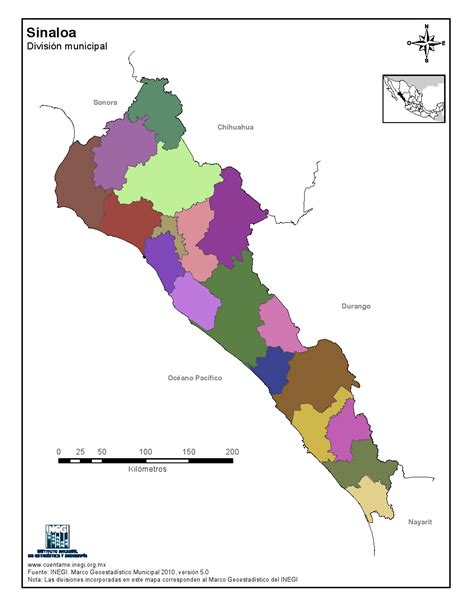 Mapa Para Imprimir De Sinaloa Mapa Mudo De Municipios De Sinaloa INEGI