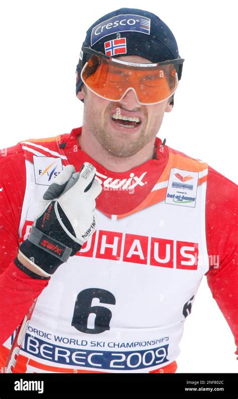 Norways Gold Medal Winner Petter Northug Reacts As He Crosses The
