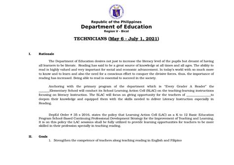Narrative Report On Reading Republic Of The Philippines Department Of