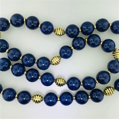Genuine Natural Blue Lapis Bead Necklace With 18 Karat Gold Beads And
