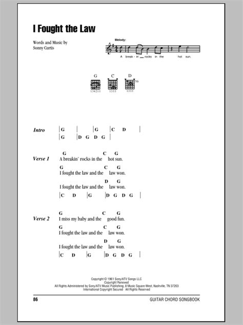 I Fought The Law Sheet Music By Bobby Fuller Four Lyrics And Chords 84128