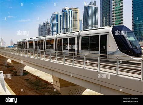 Metro Railway Train In Dubai City In Uae Stock Photo Alamy
