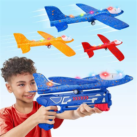 Buy 3 Pack Airplane Launcher Toy 12 6 Foam Glider Led Plane 2 Flight