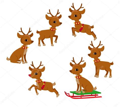 Funny Reindeer Christmas Set Holiday Cartoon Vector Illustration Stock Vector By Sandylevtov