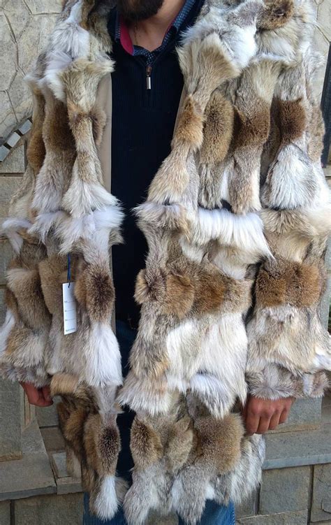 Mens Newreal Natural Long Hooded Coyote Fur Coat