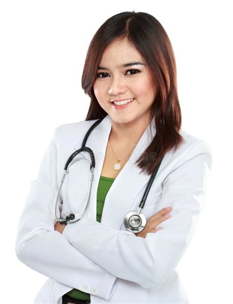Female Asian Doctor Wearing A White Coat And Stethoscope Stock Photo