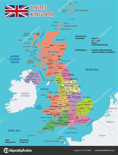 Political Administrative Vector Map Great Britain Cities Counties