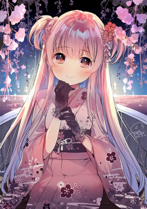 Wallpaper : anime girls, boat, original characters, kimono, flowers, flower in hair 2039x2894 ...