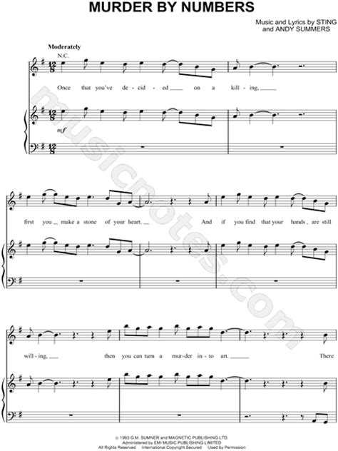 You can either print the sheet music from our website, or from interactive piano sheet music. The Police "Murder By Numbers" Sheet Music in E Minor ...