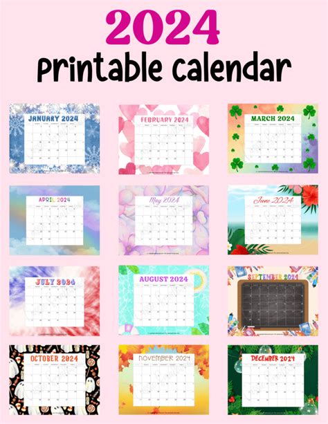 2024 Monthly Calendar Printable Free Pdf Cute Drawings Haley Keriann