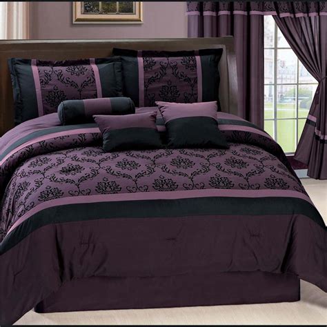 Purple Laviano Flocking Comforter Set Queen W Matching Curtains Set