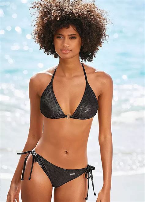 black glossy triangle bikini set by lascana swimwear365