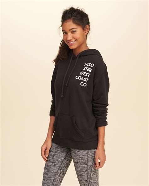 Lyst Hollister Oversized Graphic Hoodie In Black