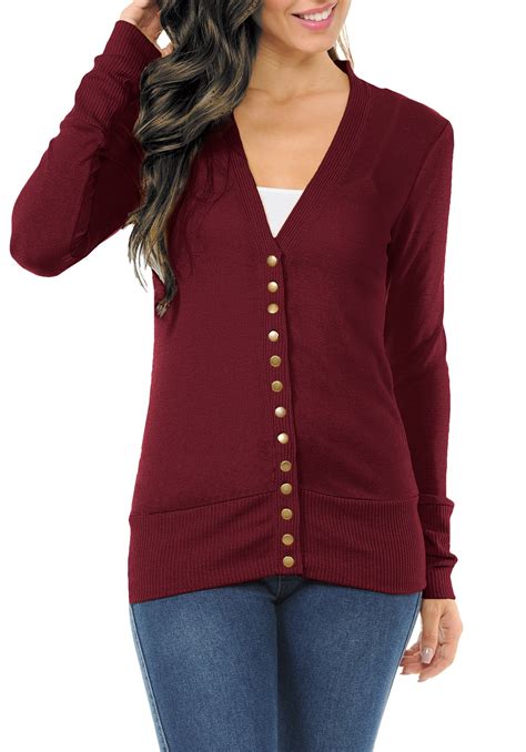 Clothingave Womens Long Sleeve Snap Button Sweater Cardigan W Ribbed