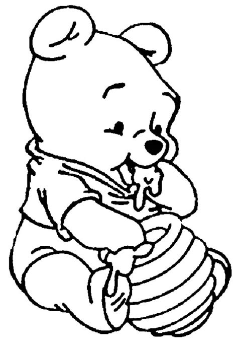 Tigger wants to help pooh but keeps stepping in his pots of honey.this is a cute coloring page to put in your room or choose one of the other winnie the pooh character posters to color from this section. Baby Pooh Bear Digging Honey Jar Coloring Pages : Coloring Sky