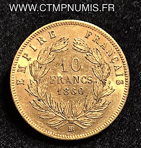 10 Francs Or Napoleon Iii Tete Nue 1860 Bb Strasbourg Ttb Ctmp Numis