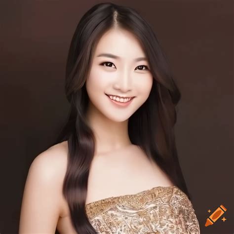 Asian Pretty Woman Long Hair Half Body Portrait Photorealistic On Craiyon