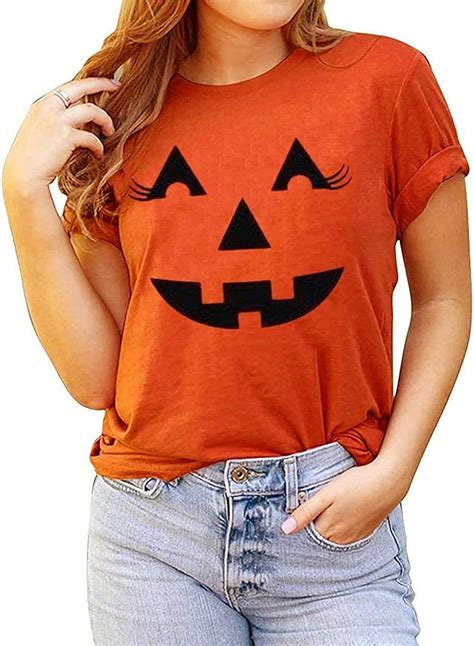 Buy Halloween Pumpkin Shirt Women Cute Funny Graphic Tee Shirts Short Sleeve Halloween Tops Tees