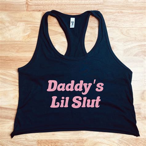 Daddys Lil Slut Pink Cursive Glitter Crop Top Fetfashions