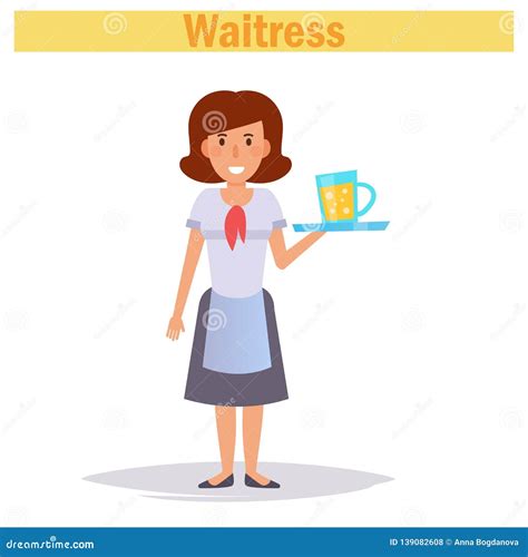 Waitress Vector Cartoon Isolated Art On White Background Flat Stock