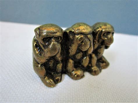 Vintage Brass Three Wise Monkeys Printers Tray Size Brass Figurines
