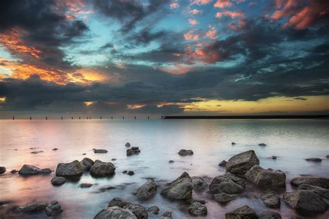 Wallpaper Landscape Sunset Sea Water Rock Shore Reflection Sky