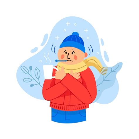 Illustrated Man With A Cold Free Vector