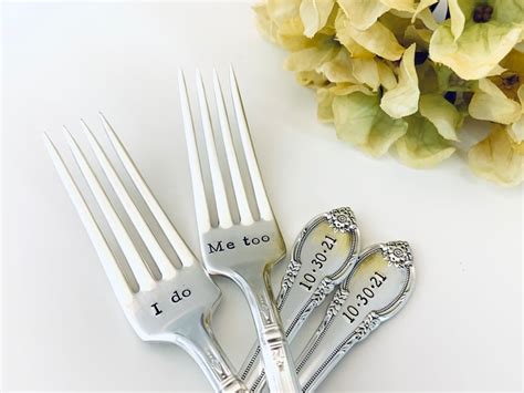 Custom Wedding Fork Set Handstamped Wedding Date Forks Etsy