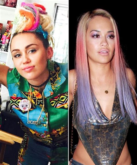 Rita Ora And Miley Cyrus Both Debut Rainbow Hair Colors Rainbow Hair
