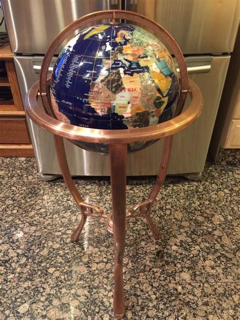 36 Tall Blue Lapis Gemstone World Globe With Tripod Copper Bronze