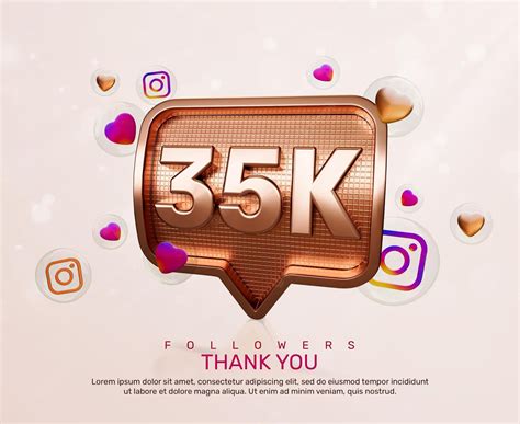 Premium Psd Banner Gold 3d 35k Followers Thank You With Instagram Icons