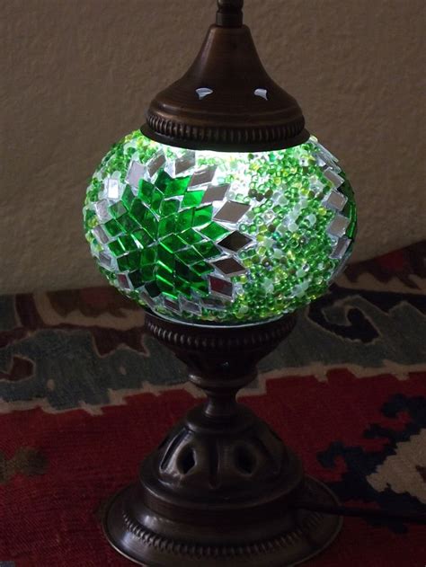 HANDMADE Turkish Mosaic Table Lamp Small Green Stained Glass Etsy
