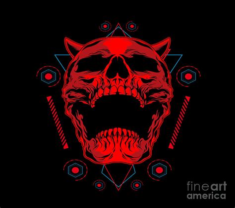 Red Demon Skull Skeleton Geometry Scary Halloween Spooky Horror Digital