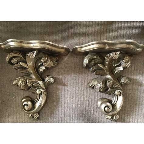 Large French Gold Acanthus Leaf Wall Sconce Shelf Shelves A Pair