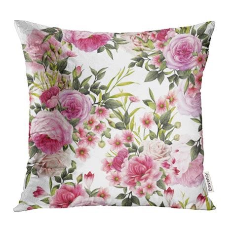 Arhome Pink Flower Floral Pattern With Roses Watercolor Colorful Romantic Painting Pillow Case