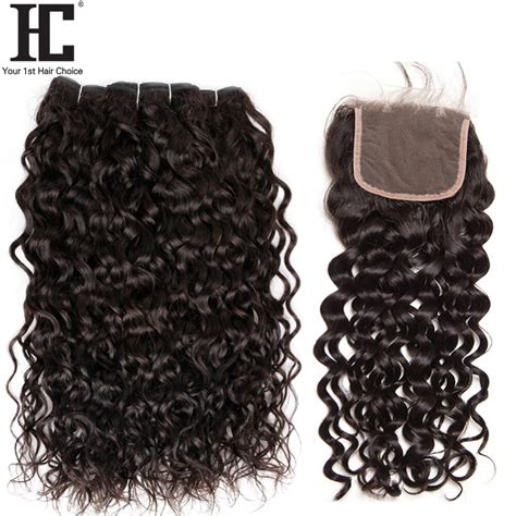 Brazilian Water Wave With Closure Bundles Wet And Wavy Human Hair Weave With X Lace Closure
