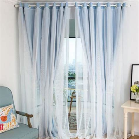 2 Layer Sheer And Blackout Panel White Double Pleat Window Curtain For