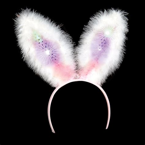 Rinco Light Up Sequin Bunny Ear Led Headband White Pink One Size
