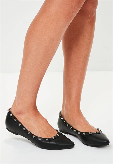 Missguided Black Pointed Studded Flats Lyst